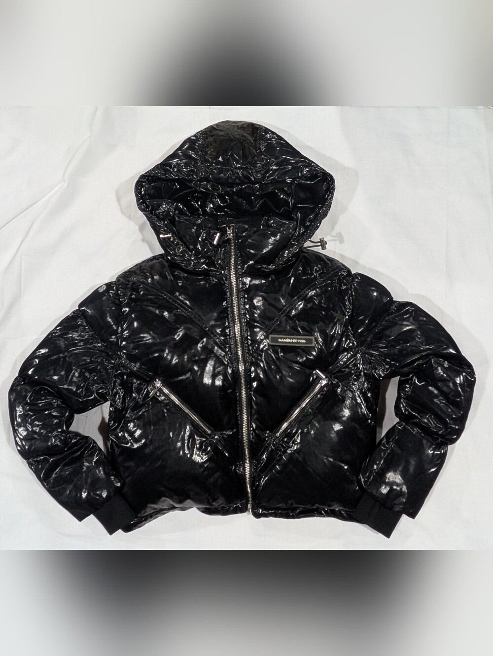 Maniere De Voir High Shine Puffer Jacket - Black Size 10
